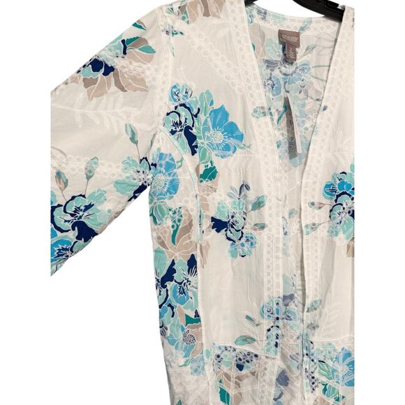 Chicos NEW White Open Floral Lightweight Cardigan Size Large - Picture 6 of 12